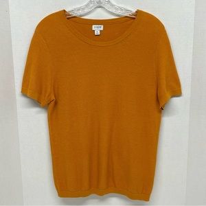 J Crew Womens Short Sleeve Pullover Sweater Mustard Color Size M 100% Cotton